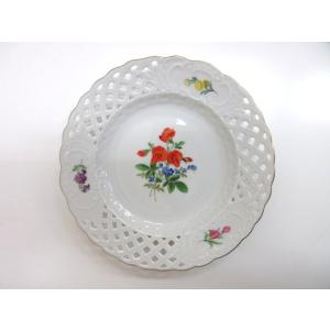 マイセン Meissen ベーシックフラワー 透かし プレート 15cm 金彩 マルチカラー 二つ花...