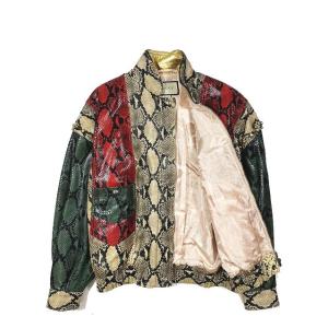 美品 18AW グッチ GUCCI パイソン プリント レザー ボンバー ジャケット アウター 2W...