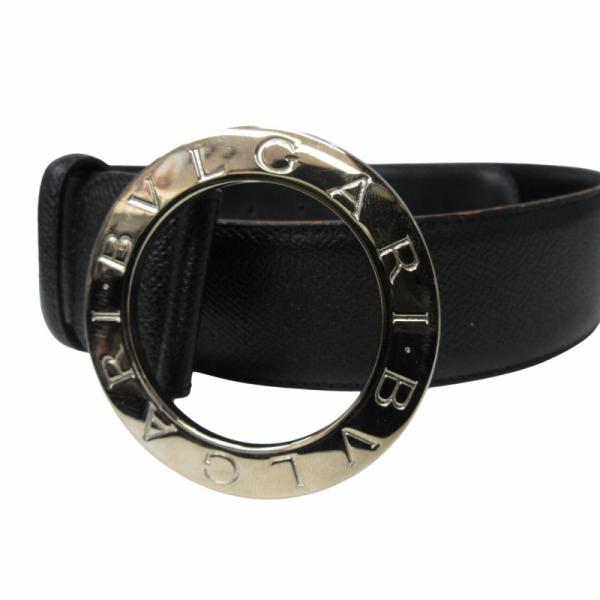 ブルガリ BVLGARI Eccentrica W. Belt レザーベルト 円形バックル シルバー...