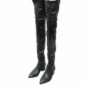 CHANEL】シャネル ロングブーツ ココマーク レザー グレー #36