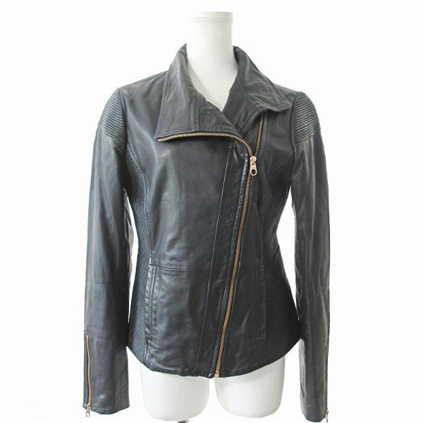 テッドベーカー TED BAKER ダブル ライダースジャケット ブルゾン レザー 裏地花柄 1 黒...