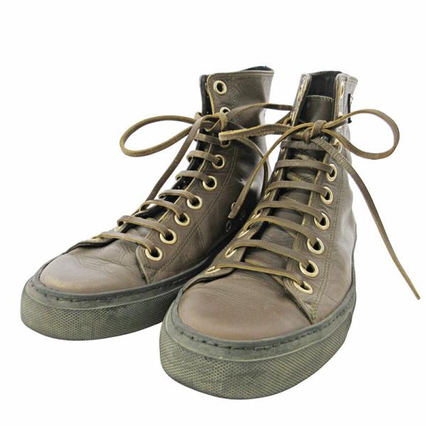 グッチ GUCCI レザー ショートブーツ ハイカット スニーカー ブラウン 革紐 ブラウン 茶 0...
