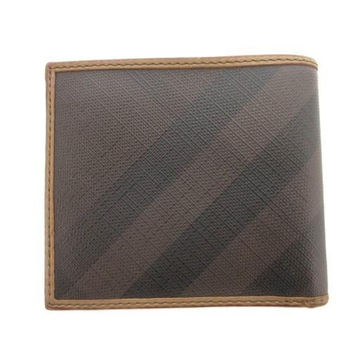 バーバリー BURBERRY 二つ折り財布 ウォレット レザー PVC 茶 ブラウン チェク柄 IB...