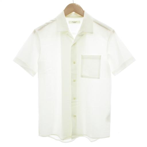 エディフィス EDIFICE 美品 オープンカラーシャツ シアー 胸ポケット 半袖 S 白 ホワイト...