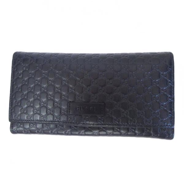 グッチ GUCCI マイクログッチシマ GG 長財布 ロングウォレット 二つ折り ロゴ レザー 黒 ...