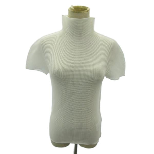 ミーイッセイミヤケ me ISSEY MIYAKE 美品 カットソー プリーツ ハイネック 半袖 白...
