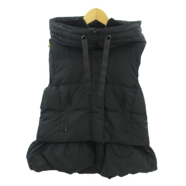 スコットクラブ SCOT CLUB 美品 ダウンベスト フード ボア ジップアップ 38 黒 ブラッ...