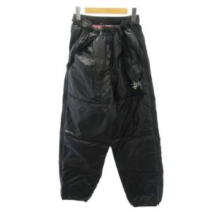ステューシー STUSSY 美品 MICRO RIPSTOP DOWN PANT イージーパンツ ダウン ロゴ プリント S 黒 ブラック 0313 メンズ