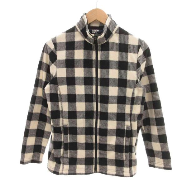 ランズエンド LANDS' END 美品 フリースジャケット M マルチカラー チェック柄 ハイネッ...