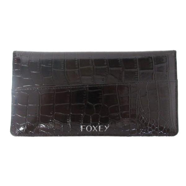 フォクシー FOXEY 美品 パスポートケース 2つセット クロコ型押し ロゴ 押印 黒 ブラック ...