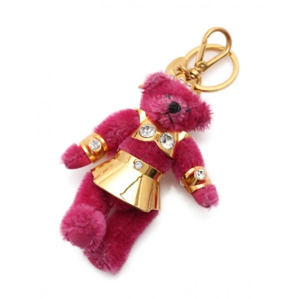 中古 プラダ PRADA キーホルダー チャーム ピンク ゴールド 小物 クマ ラインストーン レデ...