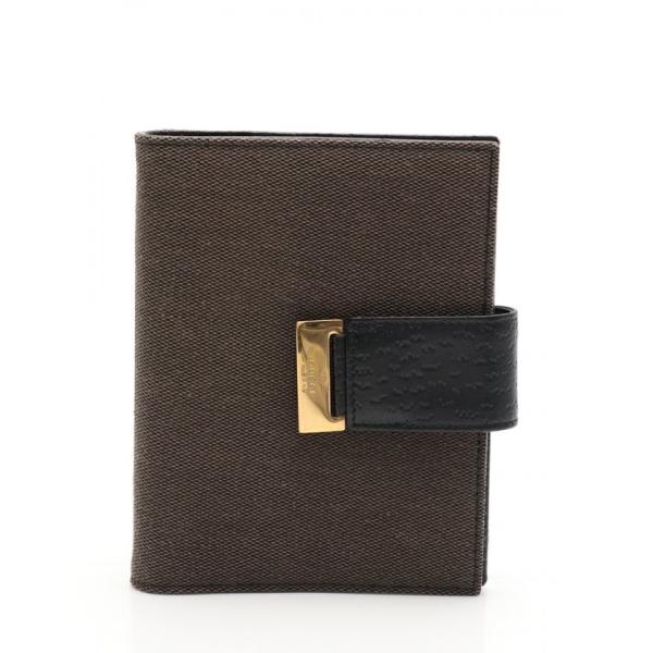 グッチ GUCCI 手帳カバー アジェンダ カーキ 黒 小物 キャンバス レザー レディース 中古 ...