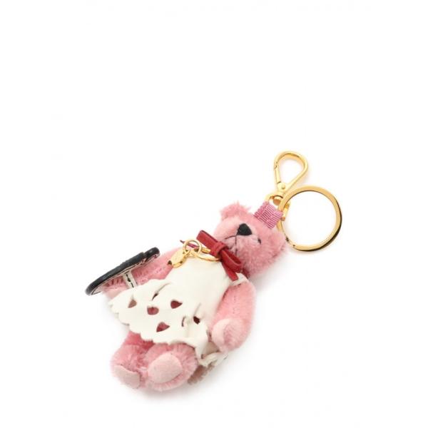 プラダ PRADA バッグチャーム ベアトリック ピンク 白 マルチカラー 小物 レザー レディース...