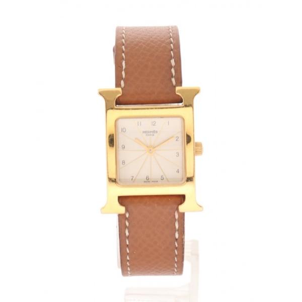 中古 エルメス HERMES 腕時計 クオーツ Hウォッチ ゴールド HH1.210 GP レザー ...