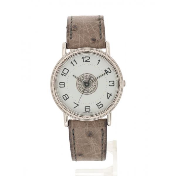 中古 エルメス HERMES 腕時計 セリエ レディース シルバー グレー SE3.410 SS オ...
