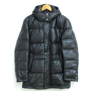 中古 ハルフ Haruf Halo rusty future レザー ダウン コート ジャケット 羊革 ジップアップ フード 黒 L ◆NK-20507 ◆02 メンズ 【ベクト