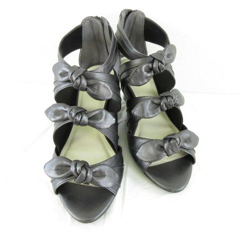 ユニティ unity サンダル レザー ウェッジソール6.5cm リボン グレー 24.5 *A13...