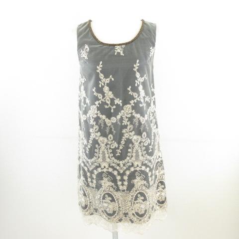 パークラミュー PARC LAMU ノースリーブワンピース ドレス ミニ 刺繍 ベージュ 黒 2 *...