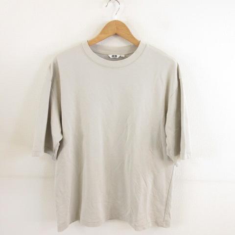 ユニクロ UNIQLO エアリズムコットンオーバーサイズTシャツ 5分袖 グレー XL *A837 ...