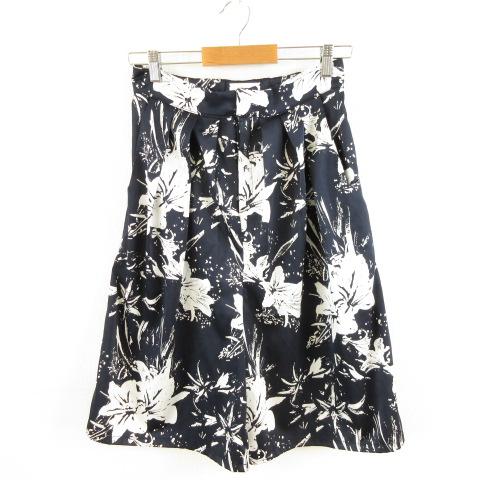 エスオー So ガウチョパンツ クロップド 花柄 紺 白 *A742 レディース