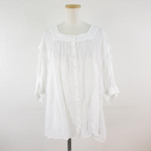 ニコアンド Niko and.. シャツ ブラウス 七分袖 スクエアネック 白 L *T223 レディース