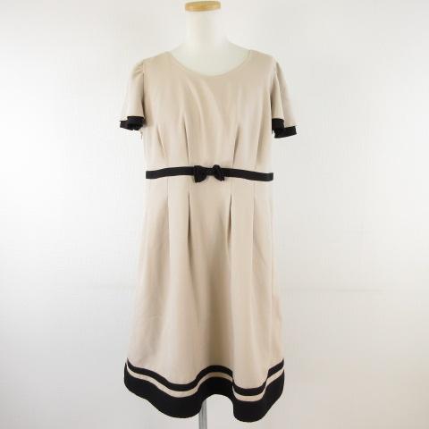 ラブミック LOVEMIC マタニティ ひざ丈ワンピース 半袖 フレア ベージュ 黒 L *A120...