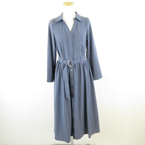 アールピーエス r.p.s シャツワンピース ひざ丈 長袖 青 M *A136 レディース