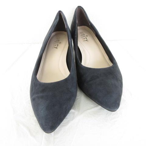 ユニティ unity パンプス スエード チャンキーヒール 紺 22.5 *A167 レディース