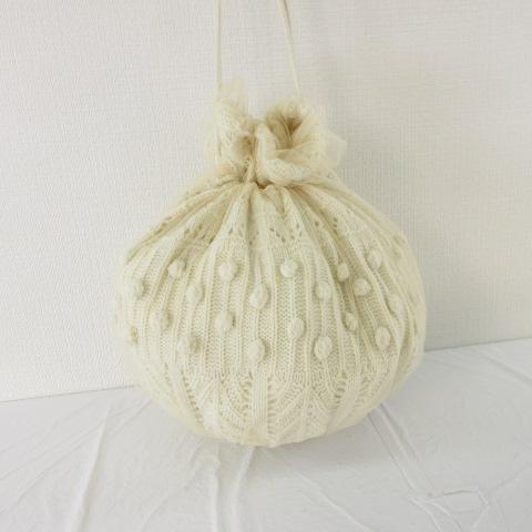 カオリノモリ Kaorinomori ニットシフォンキンチャクバッグ 巾着 アイボリー オフホワイト...