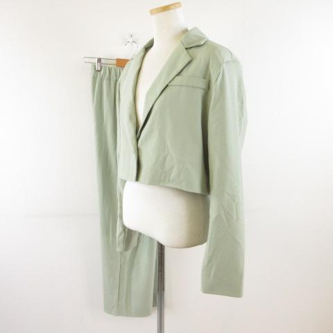 U1iA Miss.I セットアップ テーラードジャケット 長袖 クロップド丈 ロングパンツ 緑 *...