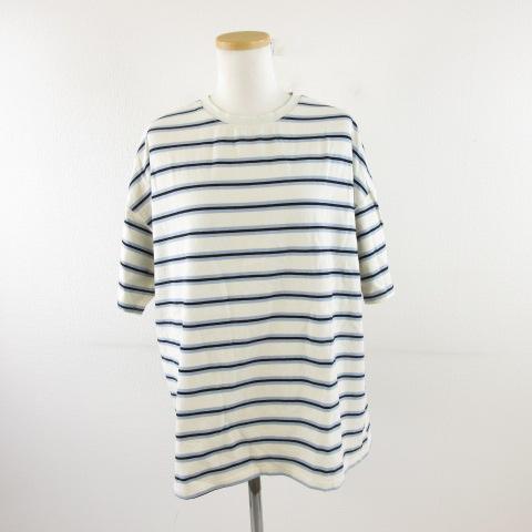 ジャバ JAVA  カットソー ビッグシルエット 七分袖 ボーダー オフホワイト 青 L *A981...