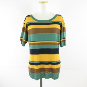 ルイシャンタン Lui Chantant サマーニット セーター 五分袖 ボーダー 茶 緑 黄 38 *T590 レディース