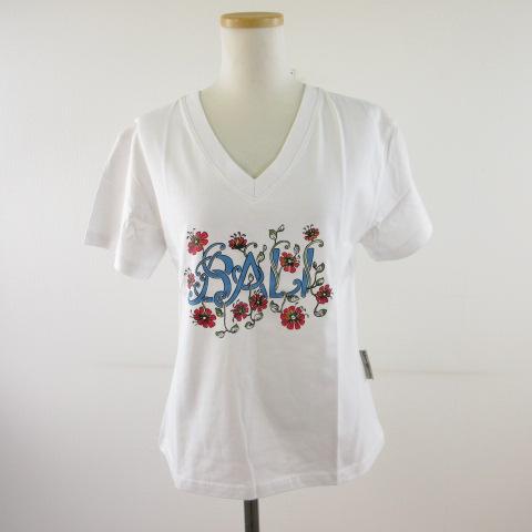 未使用品 Bali Enjoy カットソー Tシャツ 半袖 Vネック プリント 白 XL *T714...