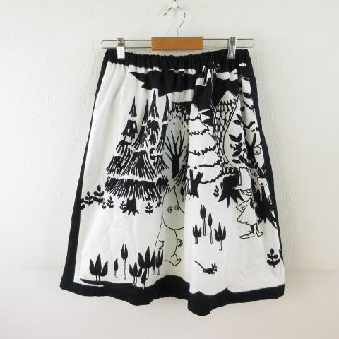 norteair ギャザースカート フレア ひざ丈 キャラクター ムーミン 白 黒 36 *T883...