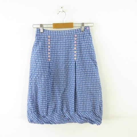 ベティーズブルー BETT'S BLUE スカート ひざ丈 チェック 青 *A723 レディース