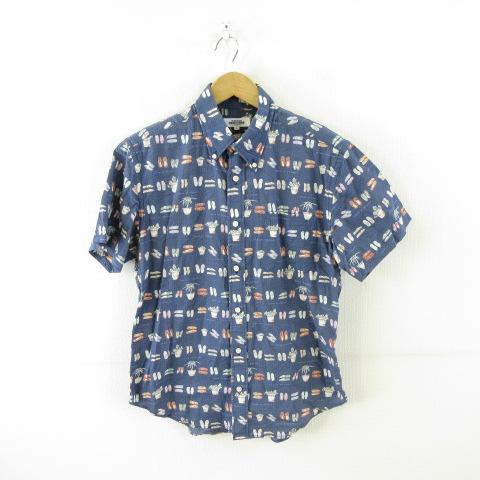 TEIJIN MEN'S SHOP ボタンダウンシャツ 半袖 総柄 青 L *A38 メンズ