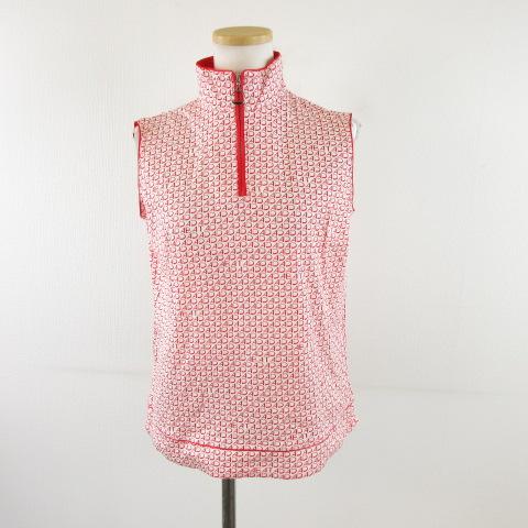 アダバット adabat ノースリーブポロシャツ 総柄 赤 白 2 *A209 レディース