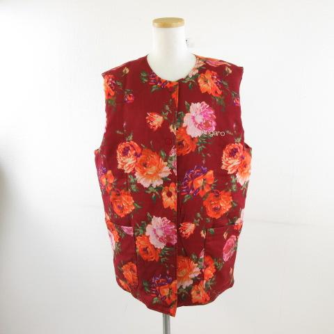 ウンガロ UNGARO ダウンベスト 花柄 赤 F *A863  レディース