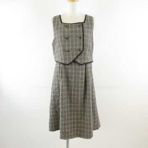 フィント Fi.n.t Fint ベスト重ね風チェック柄ジャンパースカート ひざ丈 チェック 茶 F...