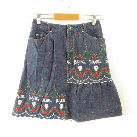 ベティーズブルー BETTY'S BLUE デニムスカート ミニ 刺繍 紺 9 *T130 レディー...