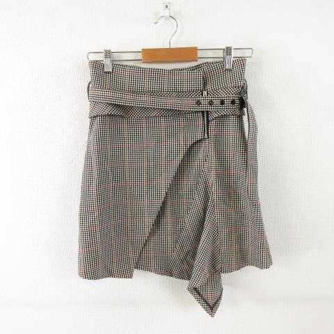 ザラウーマン ZARA WOMAN ミニラップスカート チェック オフホワイト 黒 XS *A261...