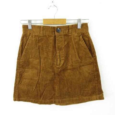 ジーユー GU コーデュロイローウエストミニスカート 茶 L *A436 レディース