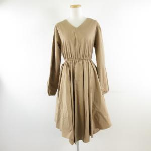 未使用品 DHOLIC DEAR ワンピース ロング フレア 長袖 アシメ ベージュ F *A257 レディース