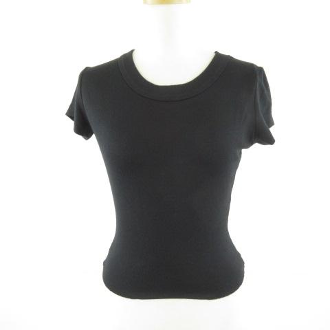 ARE YOU AM I カットソー Tシャツ 半袖 クロップド丈 ストレッチ 黒 M *T662 ...