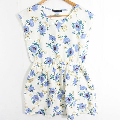 ページボーイ PAGE BOY ワンピース フレンチスリーブ 膝丈 F アイボリー パープル 花柄 ...