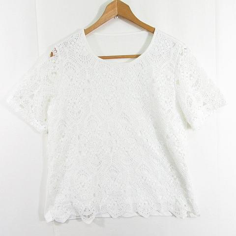 FEEP OF NEW Tシャツ カットソー 半袖 ストレッチ 綿 M-L ホワイト レース kz1...