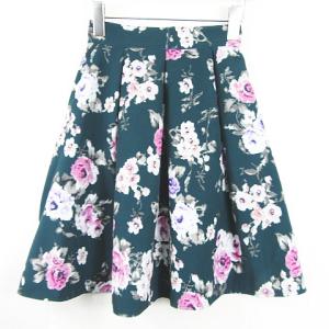 セシルマクビー CECIL McBEE フレア スカート 膝丈 M グリーン 花柄 kz12062 レディース