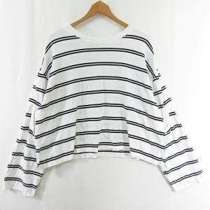 ニコアンド Niko and.. Tシャツ カットソー 長袖 オープンスリーブ 綿 M ホワイト ボーダー kz12173 レディース