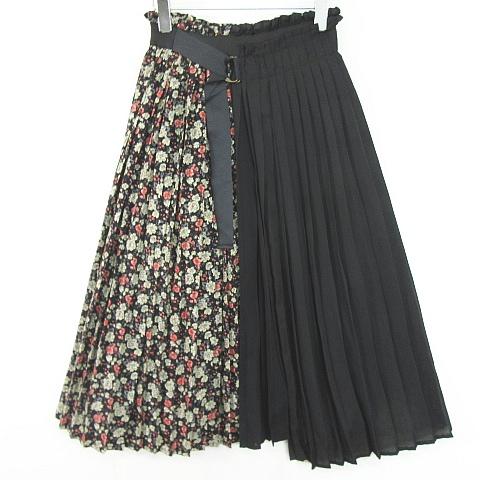 シーナデレイ SHEENA DEL RAY ラップ風 プリーツ ロング スカート ベルト付き M ブ...