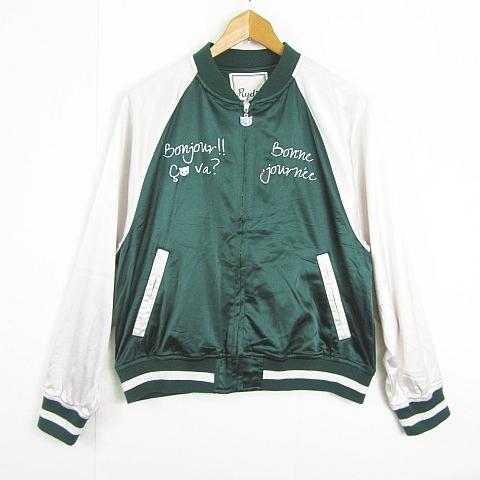 リディア Rydia スカジャン ジャンバー 長袖 ジップアップ ストレッチ M グリーン アイボリ...